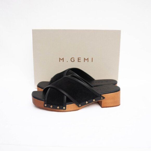 M. Gemi The Mariella Black Suede Wooden Slip-on Platform Sandals 40.5/10 US - Picture 4 of 13